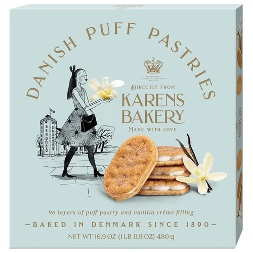 Karens Bakery Danish Puff Vanilla Filling Cookie Biscuit Cake Pastries Pack 480g