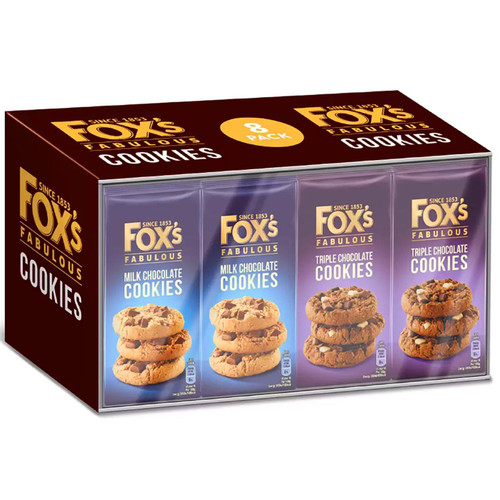 Fox's Fabulous Cookies Assortment Biscuit Milk Triple Chocolate Mix Pack 8x 180g