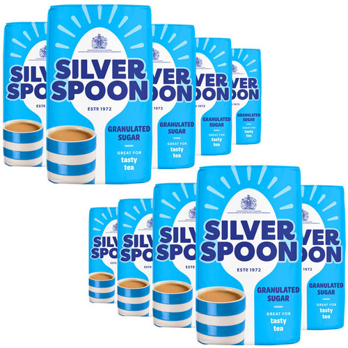 Silver Spoon Granulated Pure Cane Tea Coffee White Sugar British Bag Pack 10x1kg