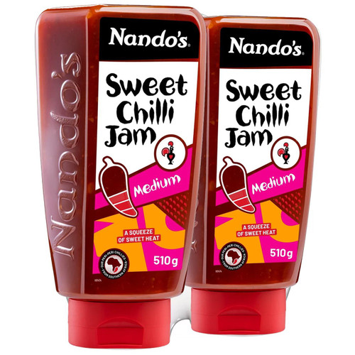 Nando's Sweet Chilli Jam Squeezy Medium Spicy Tangy Sauce Dip Spread Pack 2x510g