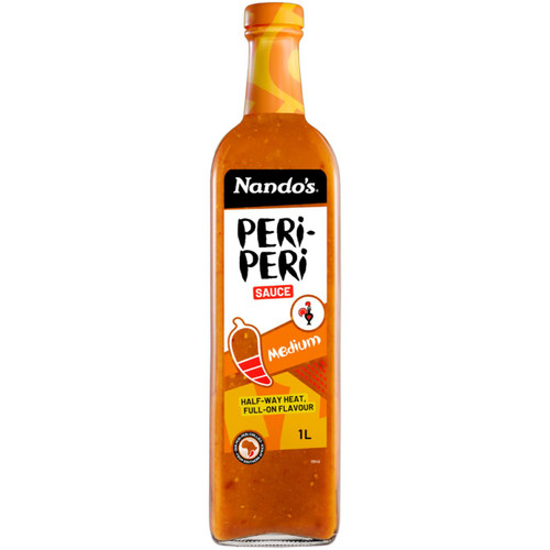 Nando's Medium Peri-Peri Sauce Flavour Dip Salad Meat Chicken Bottle Pack 1Litre