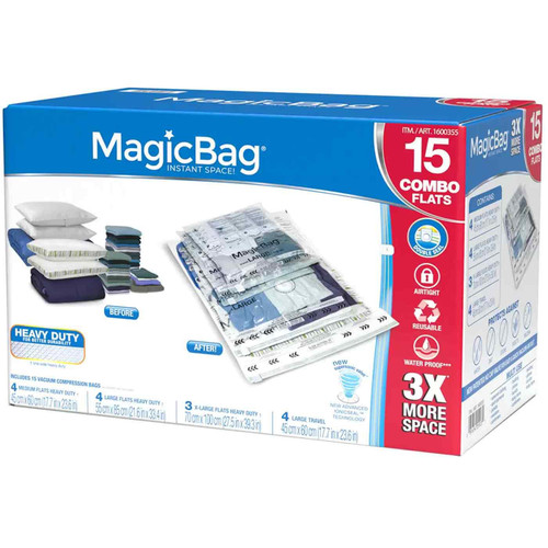 MagicBag Vacuum Compression Variety Zipper Seal Reusable Combo Set 15 Pcs Bags