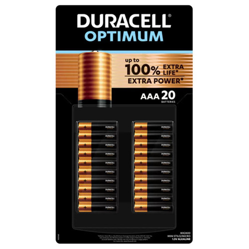 Duracell Optimum 100%Extra Life Power AAA Alkaline1.5v Battery Pack 20 Batteries