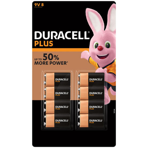Duracell Power Plus Size Type 9v Alkaline Battery Long Lasting Pack 8 Batteries