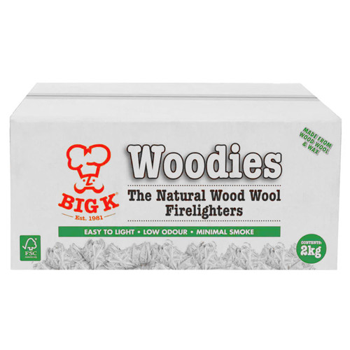 Big K Woodies Natural Wood Wool Firelighters Easy to Light Fire BBQ Box Pack 2kg