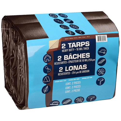 Heavy Duty Tarps Reversible Tarpaulin Rain Cover 3.6x4.8m Brown Silver 2pcs Pack