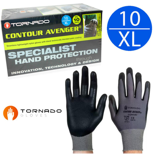 Tornado Contour Avenger Safety Hand Protection Grip Gloves Size XL Pack 10 Pairs