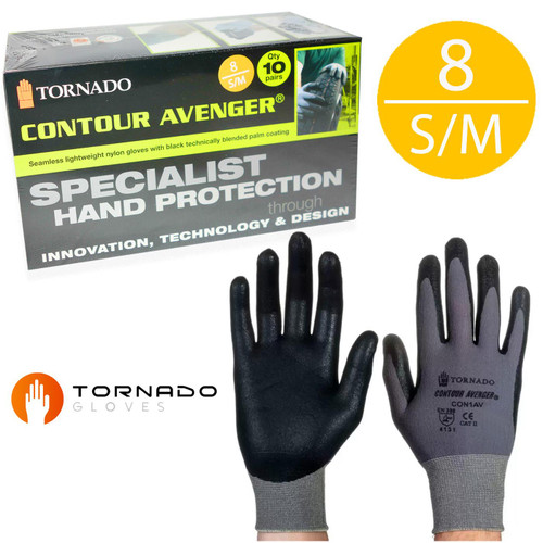 Tornado Contour Avenger Safety Hand Protection Grip Gloves Size S/M Pack 10Pairs