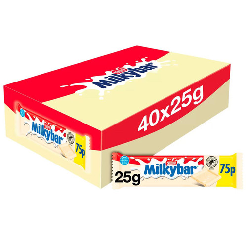 Nestle Milkybar Milk Smooth White Chocolate Creamy Medium Bar Box Pack 40 x 25g