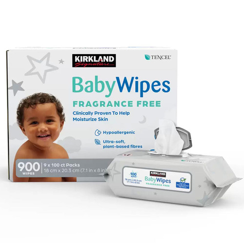 Kirkland Signature Fragrance Free Tencel Baby Wipe 9 Packets Pack Total 900 Pcs