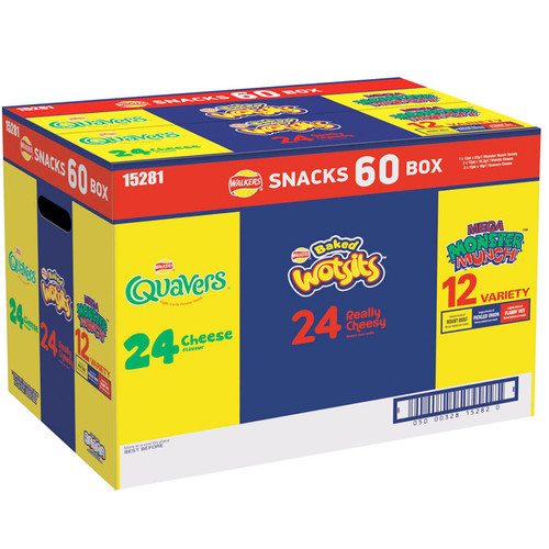 Walkers Snack Crisps Variety Chips Wotsits Quavers Monster Munch Mix Box Pack 60