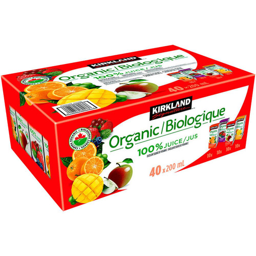 Kirkland Signature Organic Juice Assorted Fruit Flavours Cartons Pack 40 x 200ml