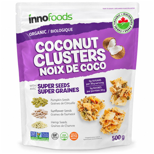 Inno Foods Organic Coconut Clusters Super Seeds Pumpkin Sunflower Hemp Pack 500g
