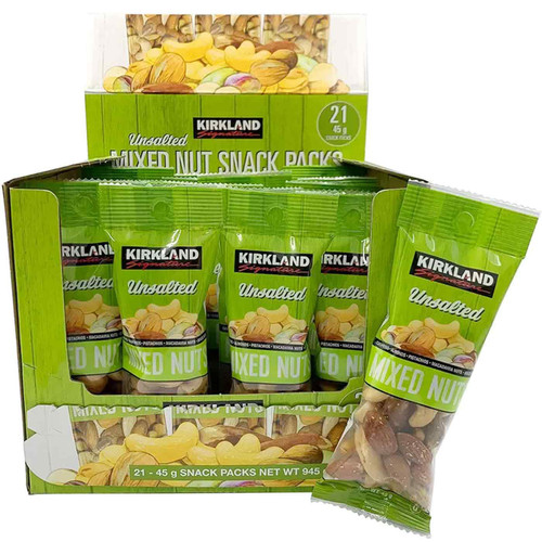 Kirkland Signature Snacking Unsalted Mixed Nuts Individually Packets Pack 21x45g