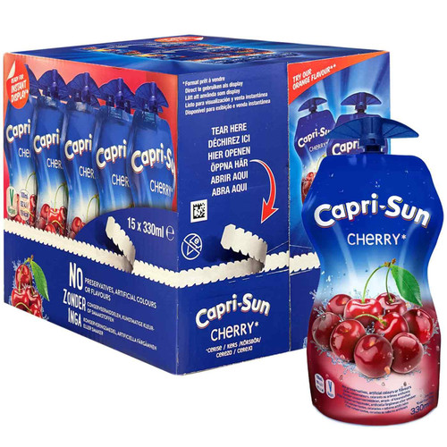 Capri-Sun Cherry Juice Drink Sport Resealable Pouch Kid Party Box Pack 15x 330ml