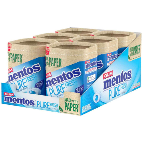 Mentos Pure Fresh Spearmint Chewing Gums Mint Breath Sugar Free Pack 6 x 50 Pcs
