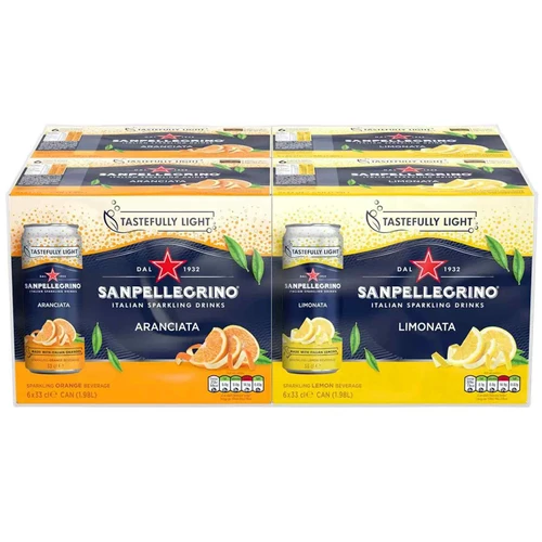 San Pellegrino Orange & Lemon Italian Sparkling Fruit Taste Cans Pack 24 x 300ml