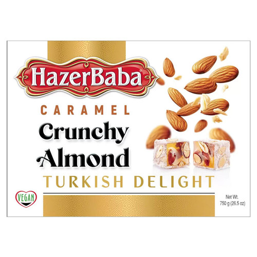 HazerBaba Turkish Delight Caramel Crunchy Almond Handmade Gift Turkey Pack 750g