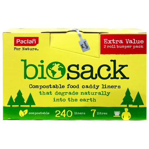 Paclan Bio-Sack Compostable Food Caddy Liners 7L Kitchen Waste Rolls 2x120 Bags