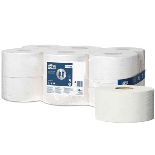 Tork T2 Mini Soft Jumbo Basic Toilet Roll White Paper Ply Pack 12 Rolls 12x170M