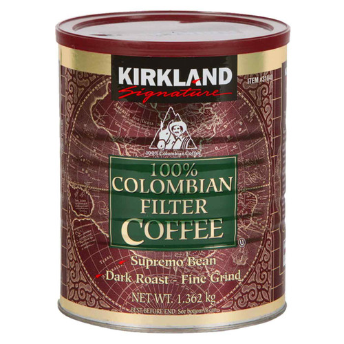 Kirkland Colombian Filter Coffee Supremo Bean Dark Roast Fine Grind Pack 1.36kg