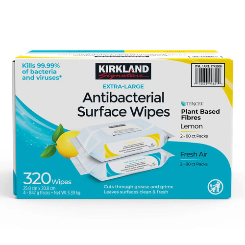 Kirkland Signature Anti-bacterial Surface Cleaning Wipes 4 x 80 Pack 320 Sheets