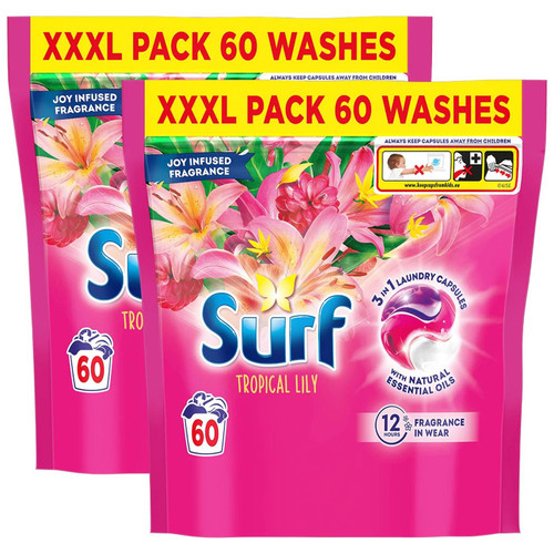 Surd Tropical Lily Wash Pods Laundry Detergent Washing Tablet Pack 2x60 Capsules