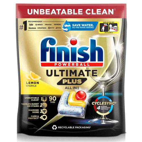 Finish Ultimate Plus All in One Lemon Sparkle Powerball Dishwasher Pack 90 Tabs