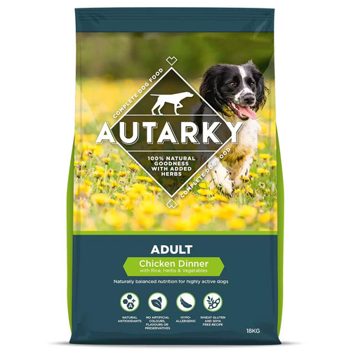 Autarky Complete Adult Active Dog Food Chicken Dinner Natural Healthy Pack 18kg