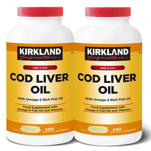 Kirkland Signature Cod Liver Oil+Omega 3 Fish 1150mg Vitamin Pack 2x200 Capsules