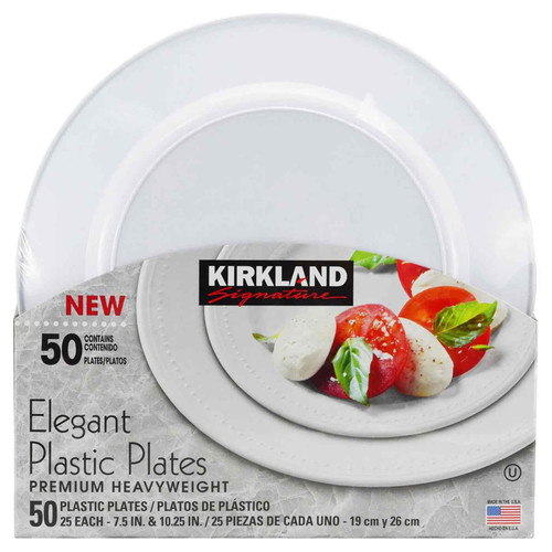 Kirkland Signature Elegant Plastic Reusable Washable Party Round Plates 50 Pack