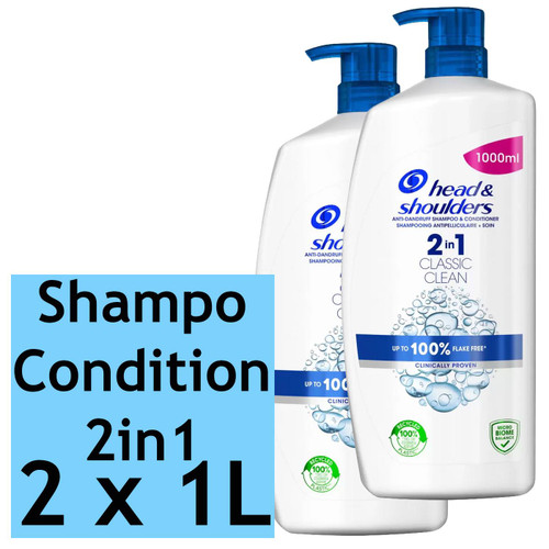 Head & Shoulders 2in1 Classic Clean Anti-Dandruff Shampoo Conditioner Pack 2x 1L