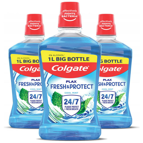 Colgate Plax Cool Mint Mouthwash Fresh Mouth Breath Wash Alcohol Free Pack 3x1L