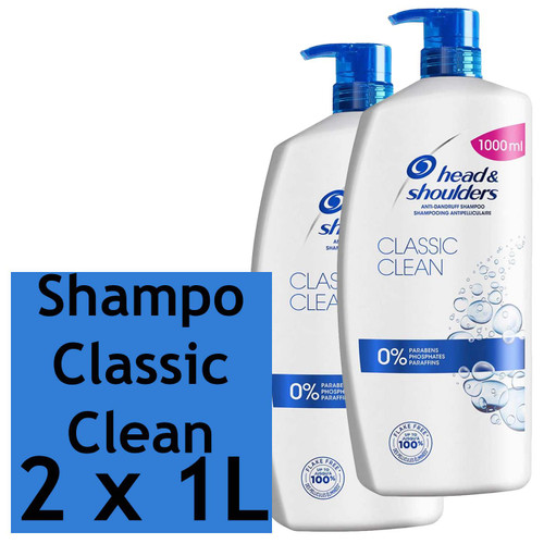 Head &Shoulders Classic Clean Anti-Dandruff Flake Free Hair Shampoo Pack of 2x1L