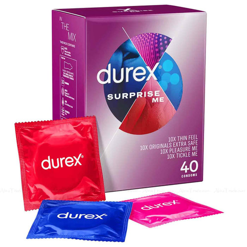 Durex Condom Surprise Me Mix Variety Pack Extra Safe Thin Tickle Pleasure 40 Pcs
