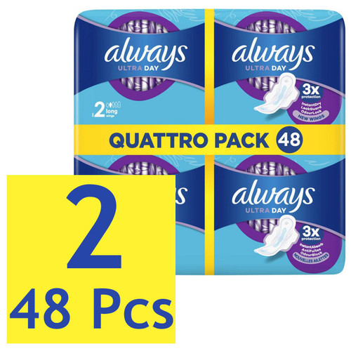Always Ultra Day Size 2 Long Wings Sanitary Absorb Leak Protection Pack 48 Pads