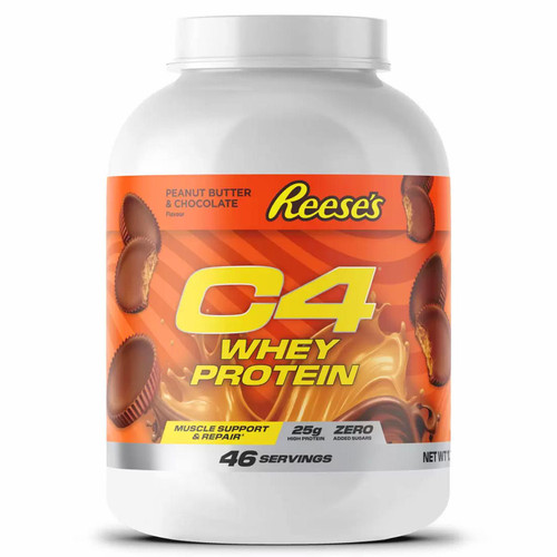 C4 Reeses Peanut Butter Cup Chocolate Whey Protein Powder Zero Sugar Pack 1.7kg