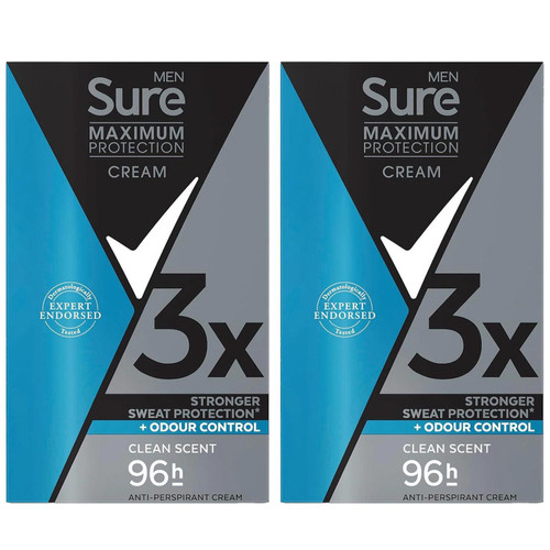 Sure Men Maximum Protection Anti-Perspirant Deodorant Cream Stick Pack 2 x 45ml