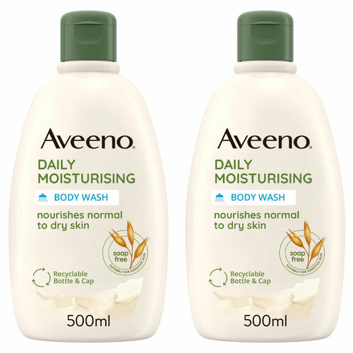 Aveeno Daily Moisturising Body Wash Natural Sensitive Dry Skin Oat Pack 2x500ml