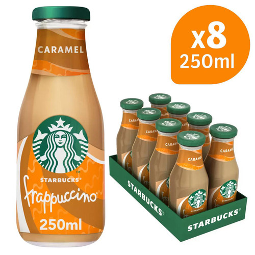 Starbucks Frappuccino Iced Coffee Caramel Flavour Glass Drink Bottle Pack8x250ml