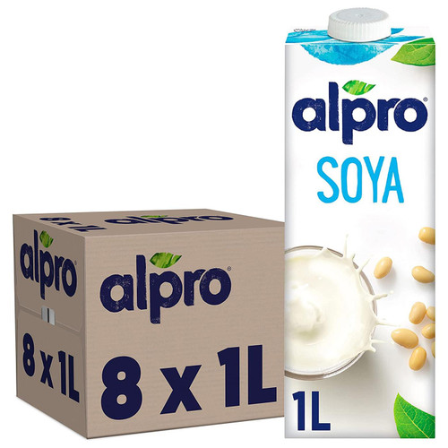 Alpro Soya Drink Plant-based Milk Alternative Low Fat Sugar Dairy Free Pack 8x1L