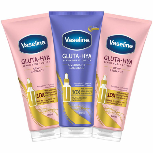 Vaseline Lotion Gluta Hya Serum Burst Skin Dewy Overnight Radiance Pack 3x 200ml