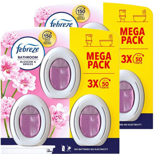 Febreze Blossom & Breeze Bathroom Gel Odour Clear Tech Lenor Twin Pack 2 x 3 Pcs
