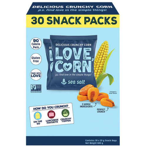 Love Corn Crunchy Corn Snack With Sea Salt Vegan 600g Pack Lunchbox Bags 30× 20g