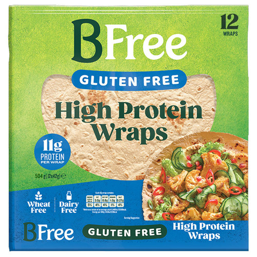 BFree High Protein Wraps Bread Wheat Dairy Gluten Free Vegan 504g Pack 12 x 42g