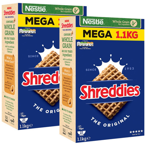 Nestle Shreddies The Original Breakfast Cereal Wholegrain Crunchy Pack 2 x 1.1kg