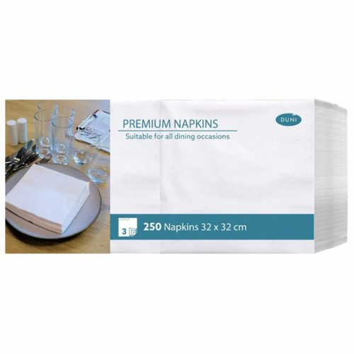 Duni Premium Napkins Dining Table White Paper Serviette 3Ply 32x32cm Pack 250Pcs
