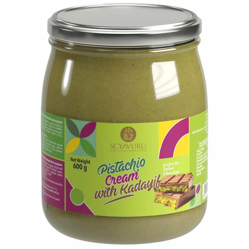 Scyavuru Pistachio Cream with Kadayif Spread Baking Spreadable Paste Jar 600g
