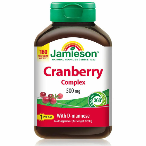Jamieson Cranberry Complex D-mannose 500mg Capsules UTI Protect Pack 180 Tablets