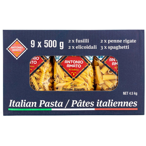 Antonio Amato Pasta Variety Elicoidali Fusilli Penne Rigate Spaghetti Pack9x454g